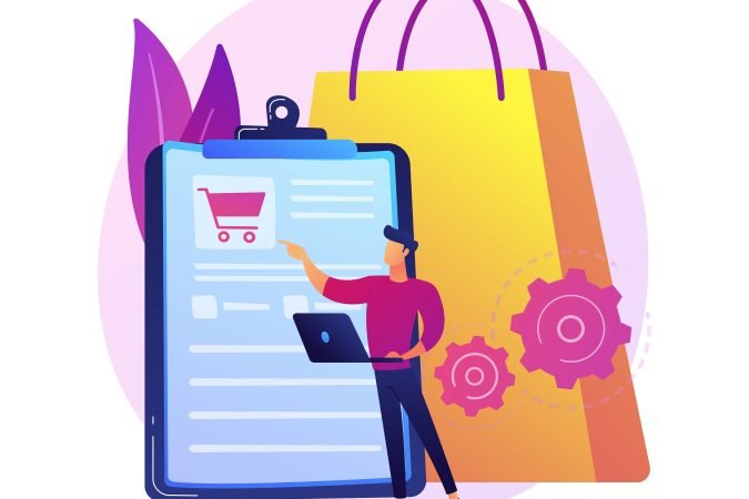 Order tracking program, convenient service. Shopping list, basket content, purchase package. Mobile software, smartphone application. Vector isolated concept metaphor illustration.